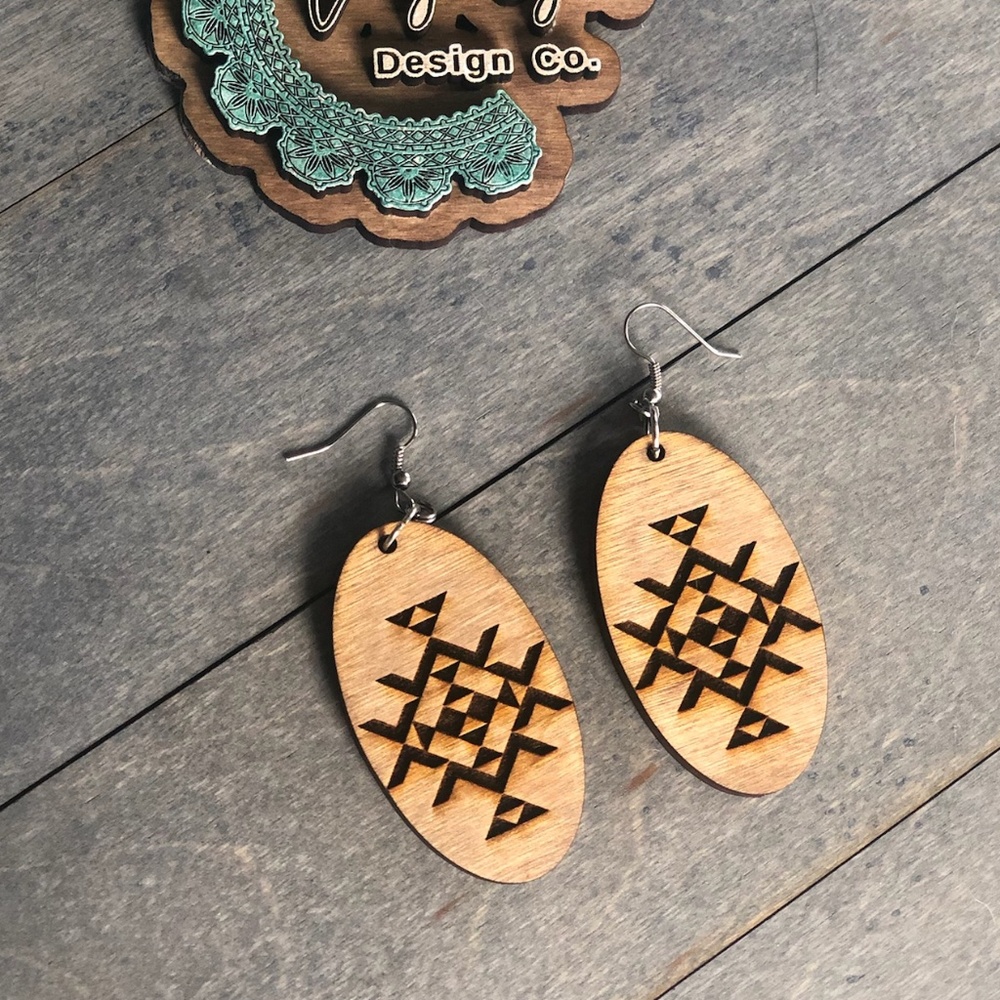 Beautiful Handmade Wood Stained & Laser Engraved Large Hoop Earrings